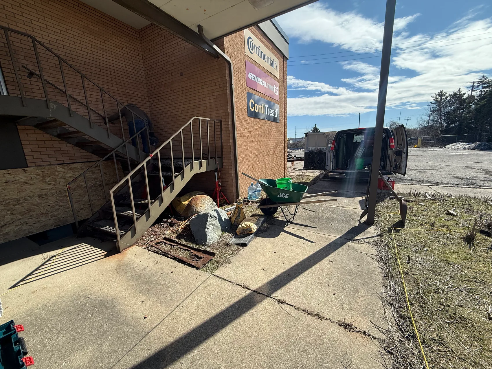 The job site before the egress-stair rebuild